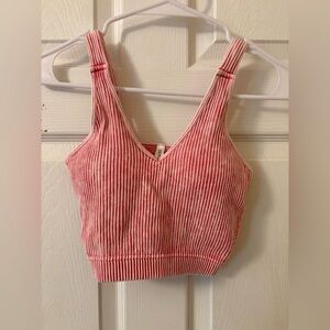 Zenana Outfitters Pink and White Ribbed Bralette